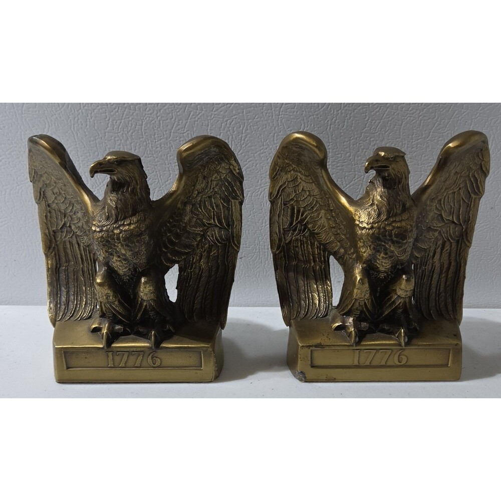 Pair Vintage Philadelphia MFG 1776 American Federal Brass Eagle Bookends USA